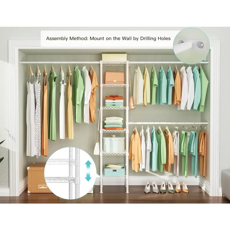 

Ulif M1 Closet Storage Organizer System, Heavy Duty Metal Garment Rack withExpandable Hanger Rods, Wall Mounted Space