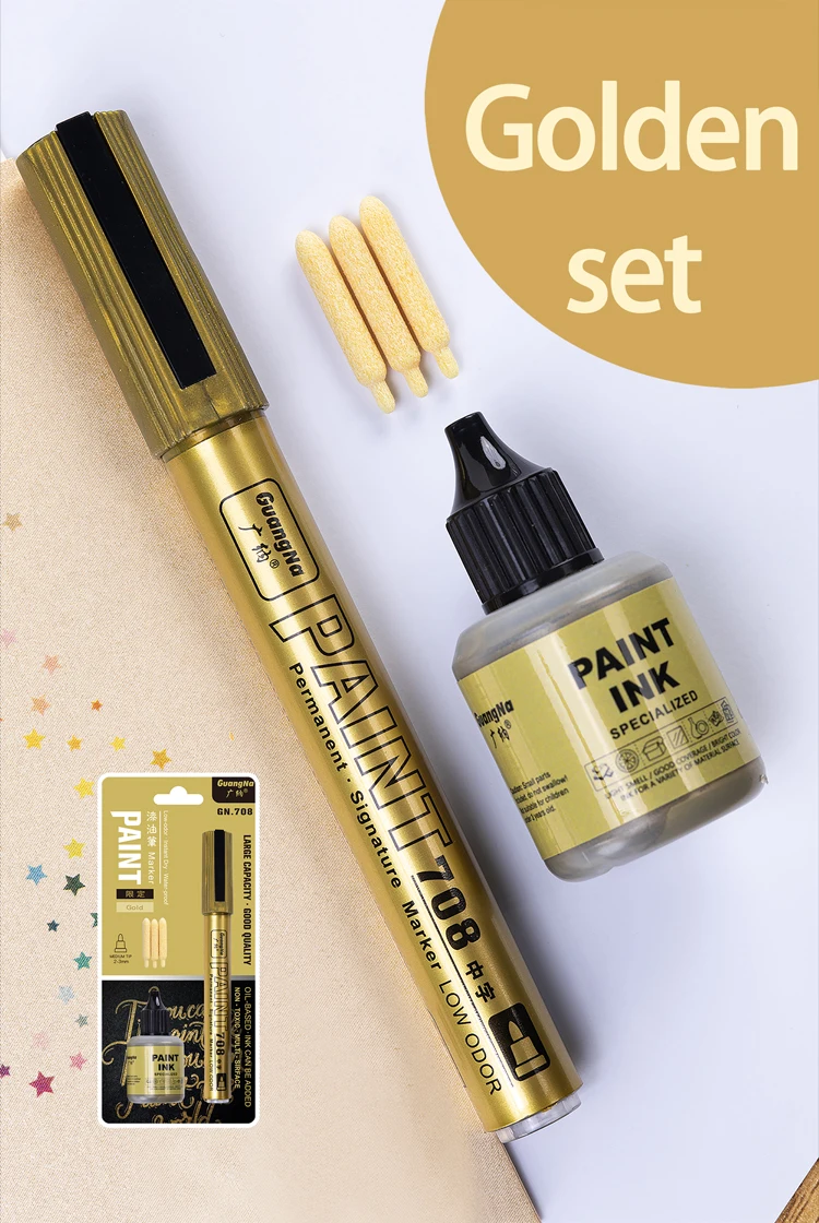 Permanente Farbmarker-Stifte mit Tintenset Gold Silber Weiß 2mm Kunstmarker Reifenprofil Gummi Stoff Metall Metallic-Marker-Stifte – Detail 9