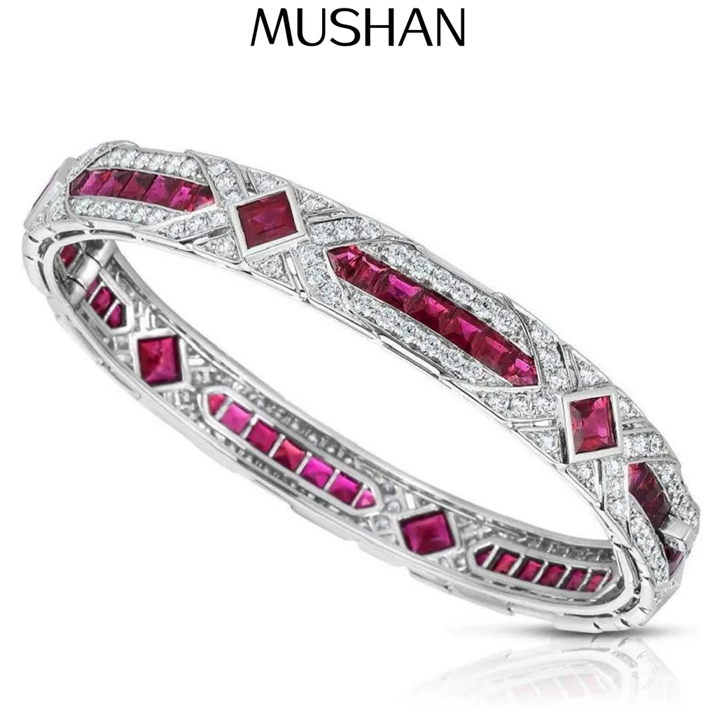 

MuShan Jewelry 925 Sterling Silver Bangle 5A CZ Gemstones Fine High Carbon Diamond 925 Sterling Silver Bangles Accessories