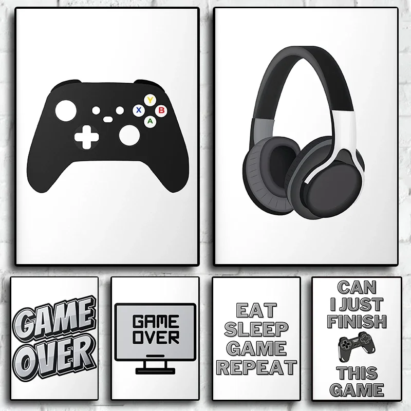 Best Selling Gamepads Headsets Black & White Art Home Sofa Wall Painting Canvas Poster Aesthetics Games Room Boys Bedroom Decor