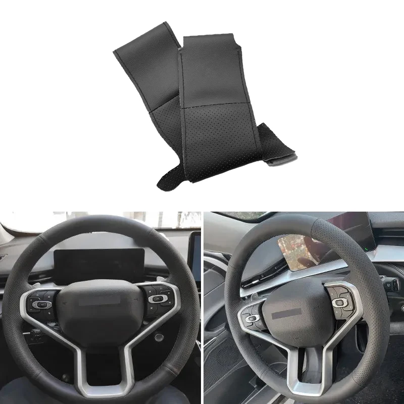 Black Perforated Leather Hand-Stitched Wheel Cover for Mazda 3 Axela CX-30 2019-2020, Auto Interior Upgrade