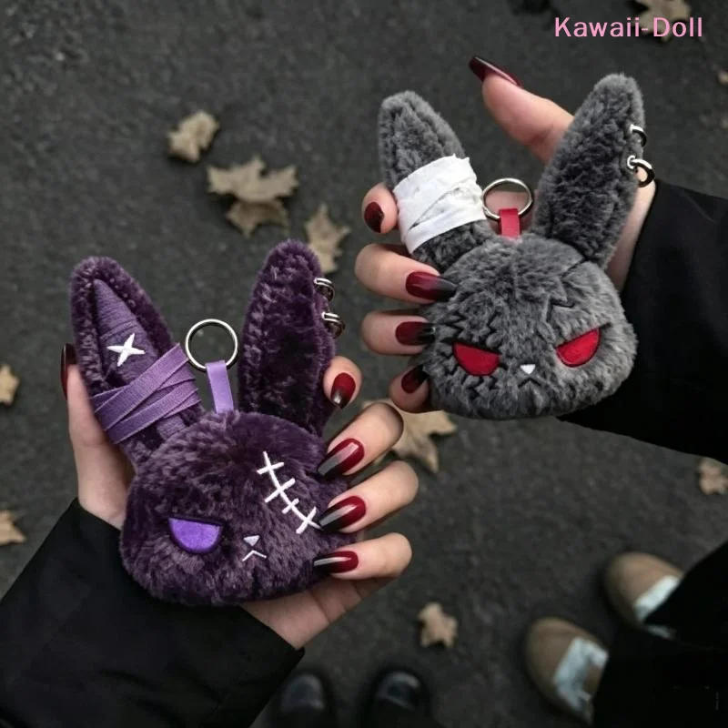 [DO]Gothic Dark Bunny Plush Keychain Bandage Wound Rabbit Doll Pendant Cute Backpack Charm Halloween Birthday Party Gift[DO]