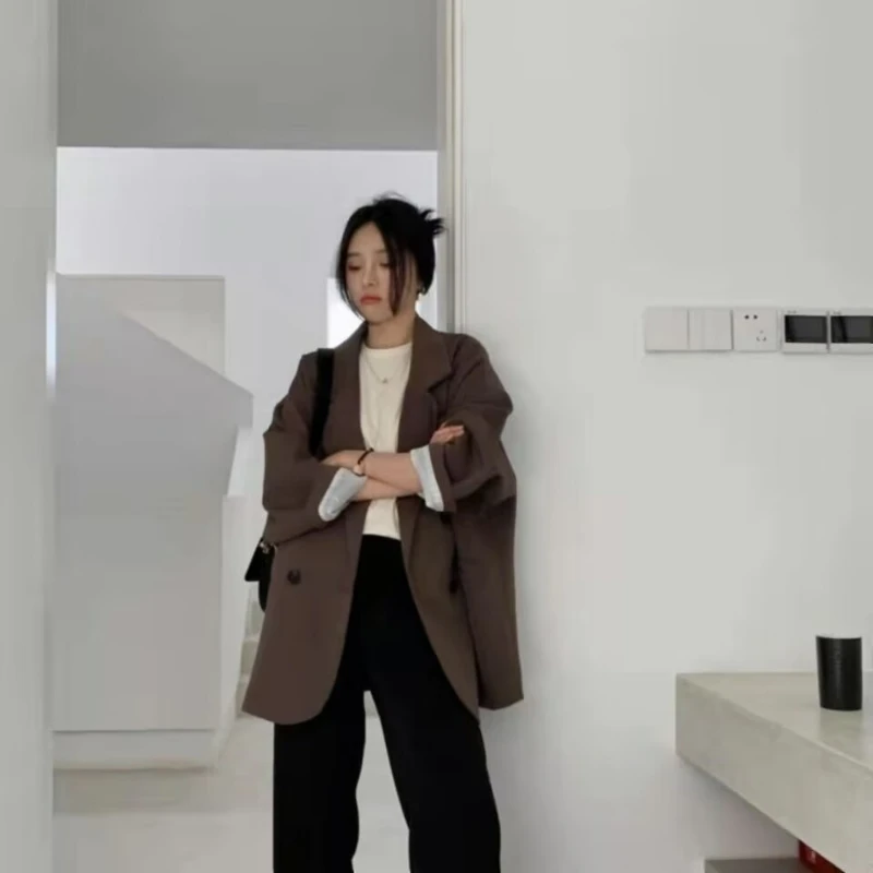 Oversized Casual Blazers for Women Spring Autumn Loose Versatile Single Breasted Suit Jacket Temperament Vintage Office Coats