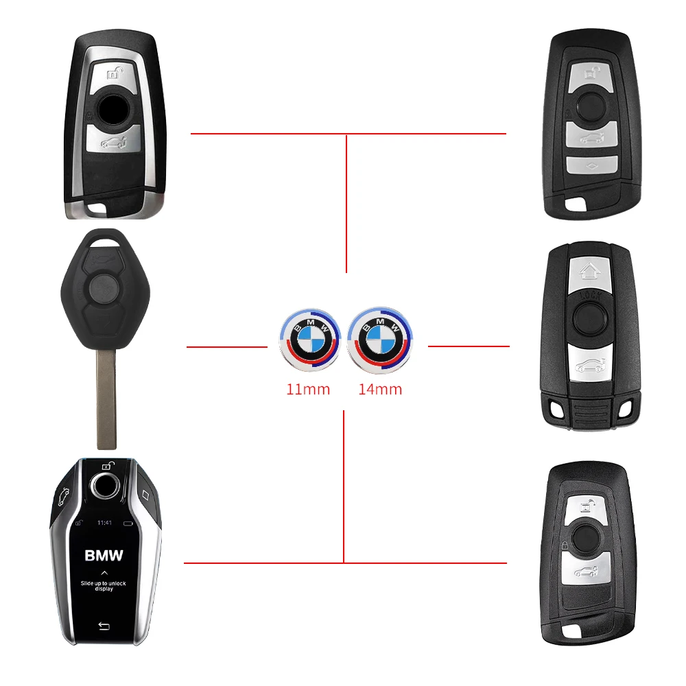 10PCS 11/14MM Car Key Emblem Badge Sticker Auto Control Key Logo Decal Accessories For BMW M Performance M3 M5 M6 F30 E39 F20 X1