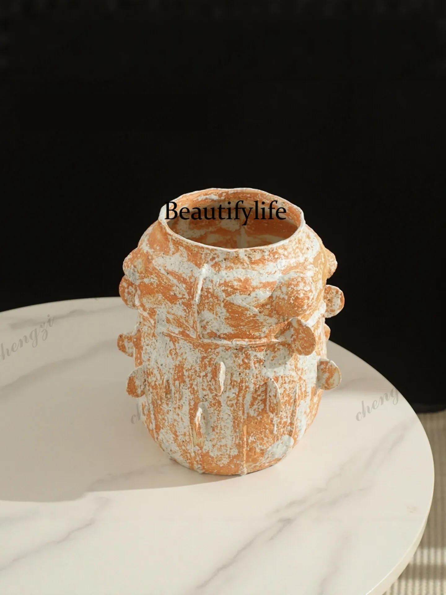 Wabi Sand Wind Jingdezhen Ceramic Flower Ware Design Sense Earth Pottery Pot Ornament Living Room Floor Big Retro Creative