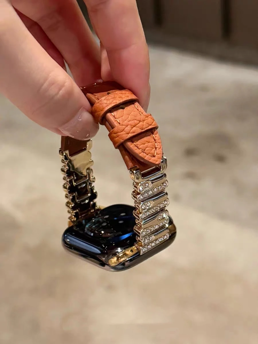 Advanced Bling Leather Loop For Apple Watch Band Women Series Ultra 11/10/9/8/7 40mm 41mm 42mm 44mm 45mm 46mm Strap