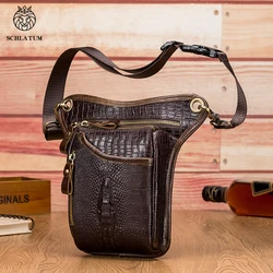 SCHLATUM Genuine Leather Men's Multifunction Design Crocodile Grain Motorcycle Fanny Waist Bag Leg Bag Shoulder Bag