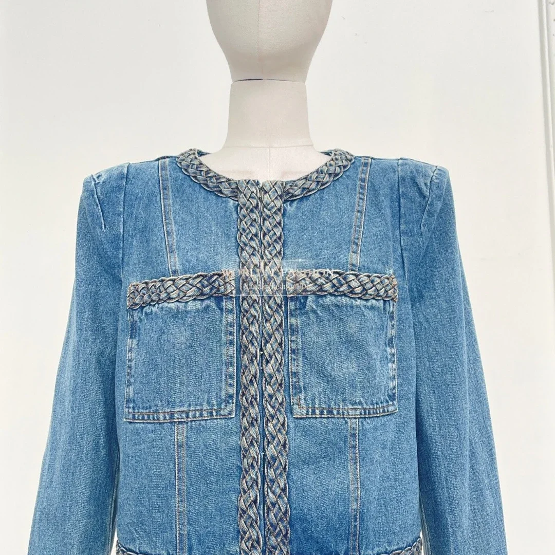 

Blue Long Sleeve Denim Jacket Tops 2025 Women High Quality