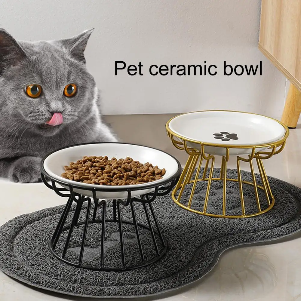 Pet Bowl Ceramic Iron Raised Stand Anti-overturn Protect Cervical Vertebra Cats Dogs Water Food Feeding Dish Pet Supplies