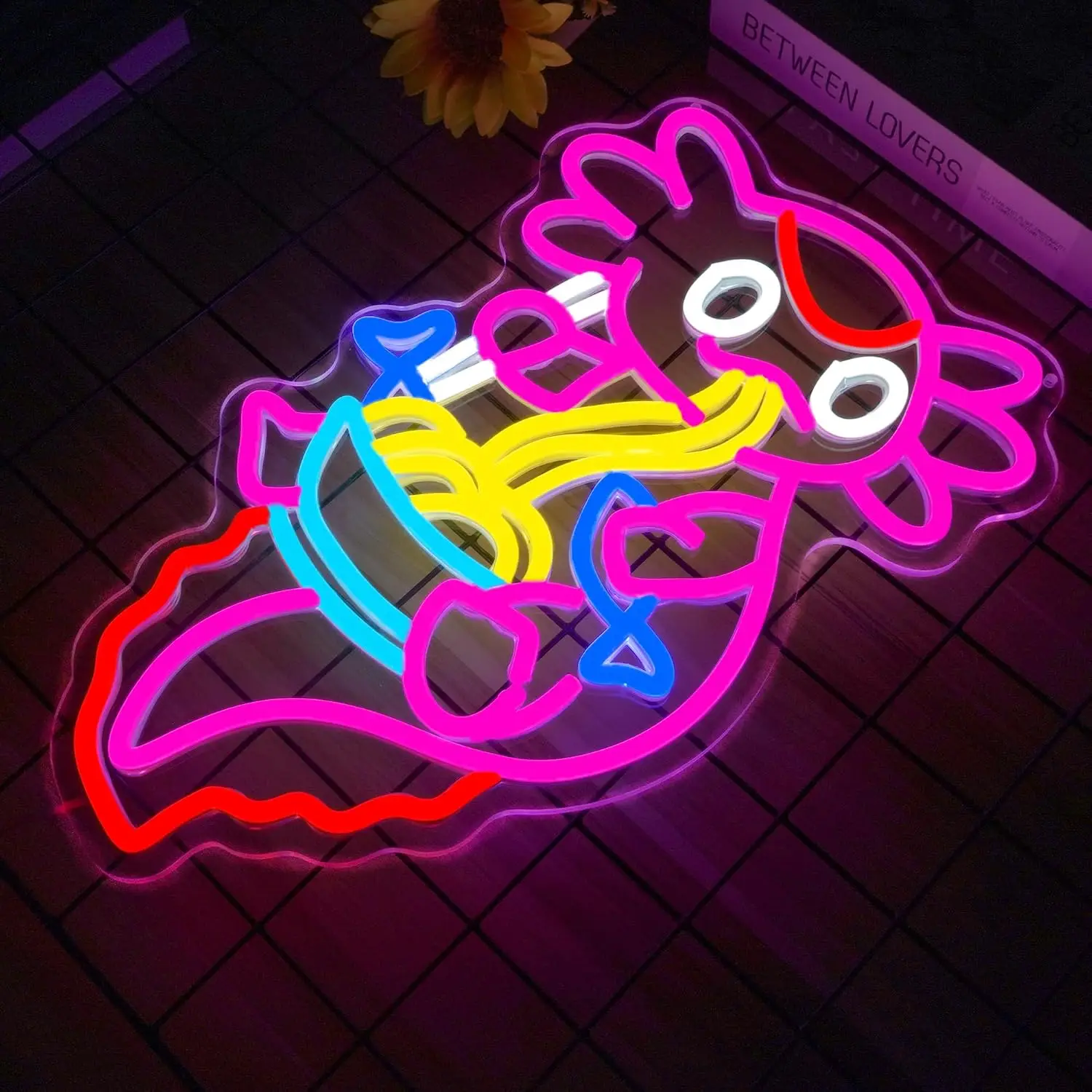 Cute Axolotl Eating Ramen LED Neon Sign Wall Hanging USB Neon Light Lamp For Bedroom Game Room Bar Wall Decor Birthday Gift