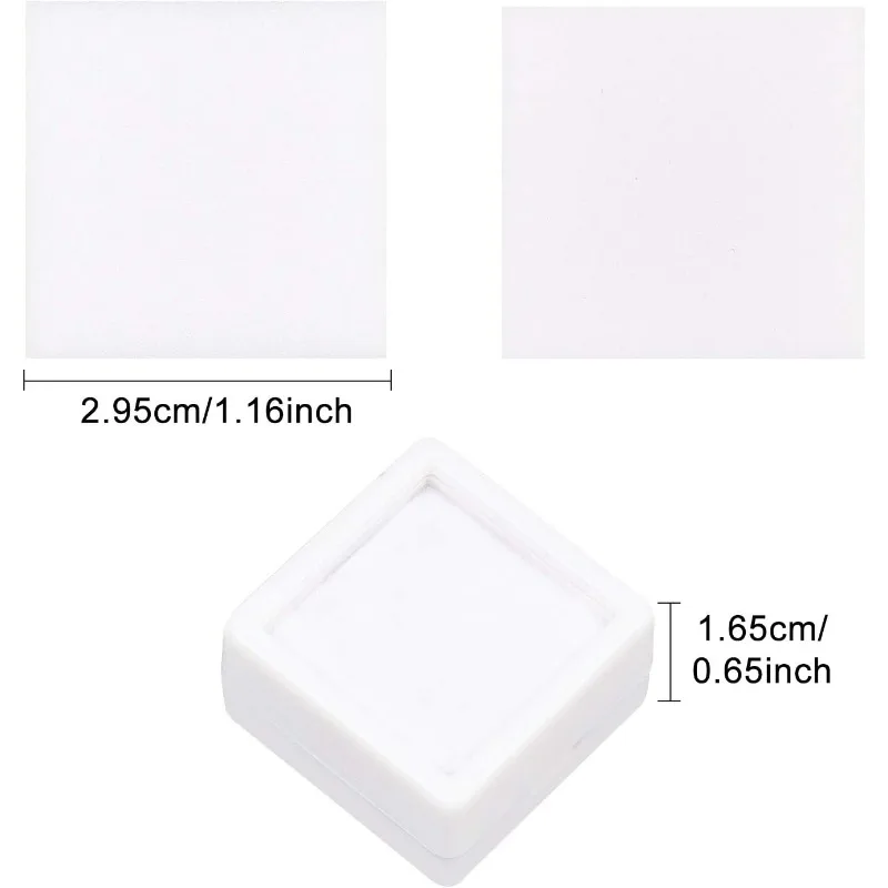 36PCS White Gemstone Display Box Mini Square Acrylic Jewelry Box Container 1.2x1.2x0.6 with Clear Top Lids and Sponge