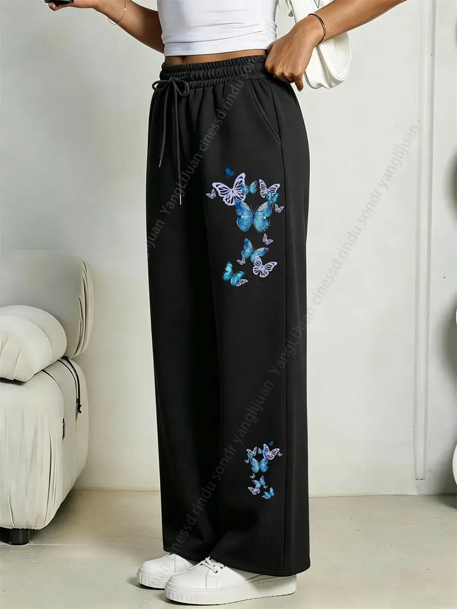 Women Pants Joggers Sweatpants Straight Leg Trousers Fleece Lined Graphic Alphabet Print  Loose Fit Joggers Woman Street Trend