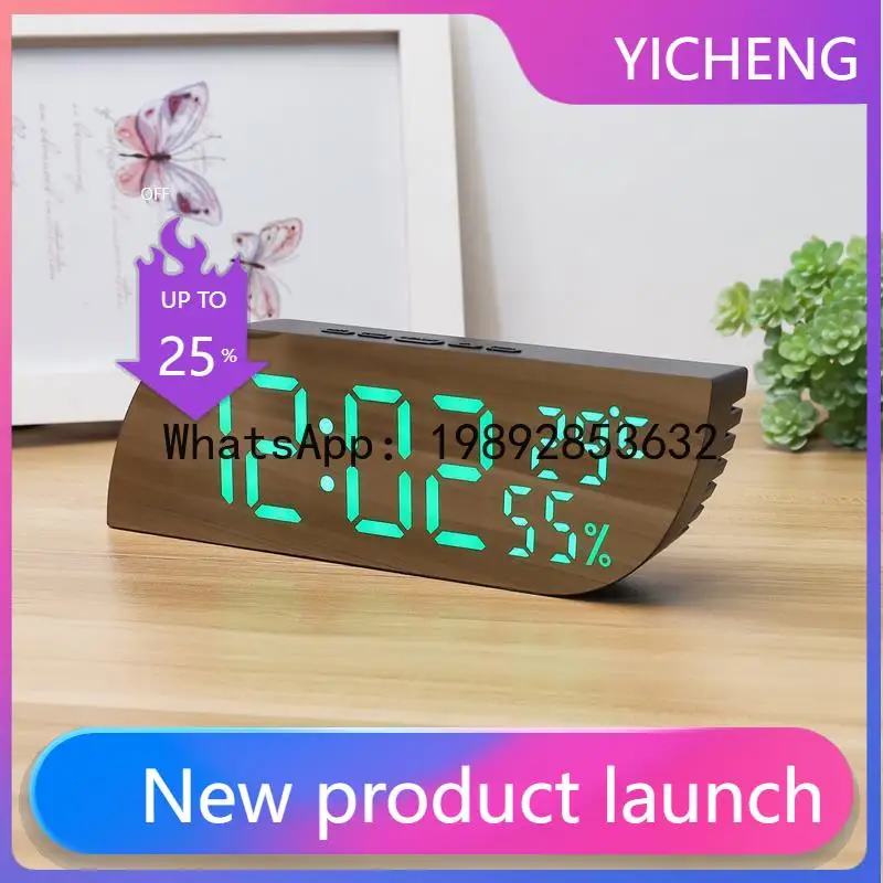 Desktop bedroom digital led mirror alarm clock with snooze and temperature/humidity display