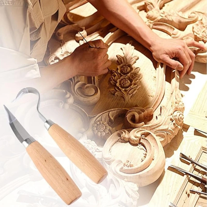 Woodworking Carving Tool Set Stainless Iron Carving Knife Beech Handle Scimitar Straight Knife Woodworking Tool Wood Chipping