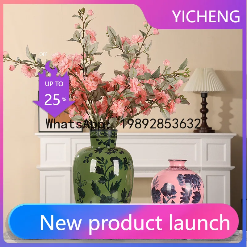 

Xl italian oriental ink wash ceramic vase - creative home decor entryway ornament - ceramic tabletop vase