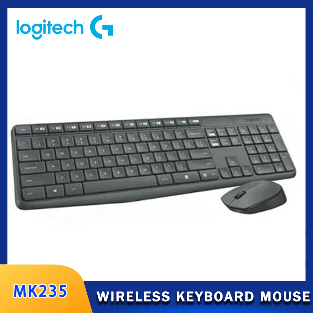 Logitech MK235 Wireless Keyboard Mouse Multimedia 2.4GHz Splash-Proof Design 1000dpi Micro USB Receiver Office Plug and Play