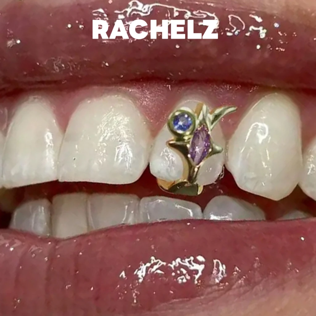 RACHELZ Hip Hop Purple Zircon Star Teeth Grillz Y2K Vintage Single Blue CZ Stone Tooth Caps For Women Men Jewelry Dental Grills