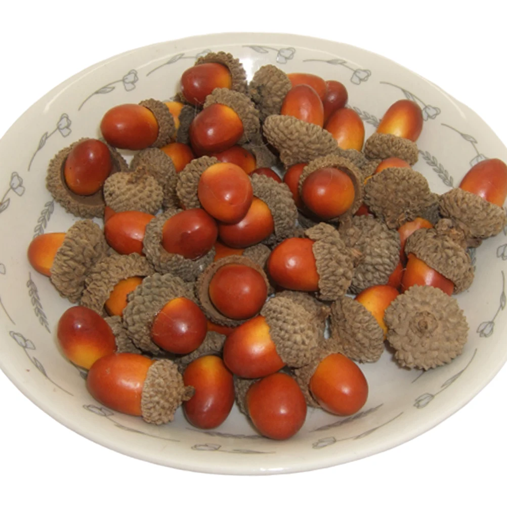 

50pcs Artificial Acorn Decor Simulated Pine Cone Ornaments Home Decoration Photo Props Teaching ToolsFake Acorn Ornament