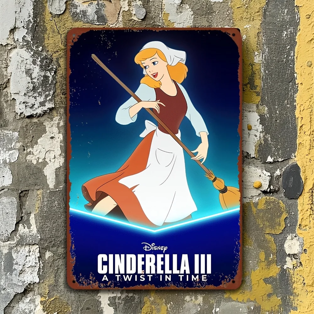 2D Flat، Disney 1pc Cinderella and the Prince Themed علامة قصدير رائعة، ديكور حائط مرخص رسميًا، ديكور منزلي، ساحة F #1