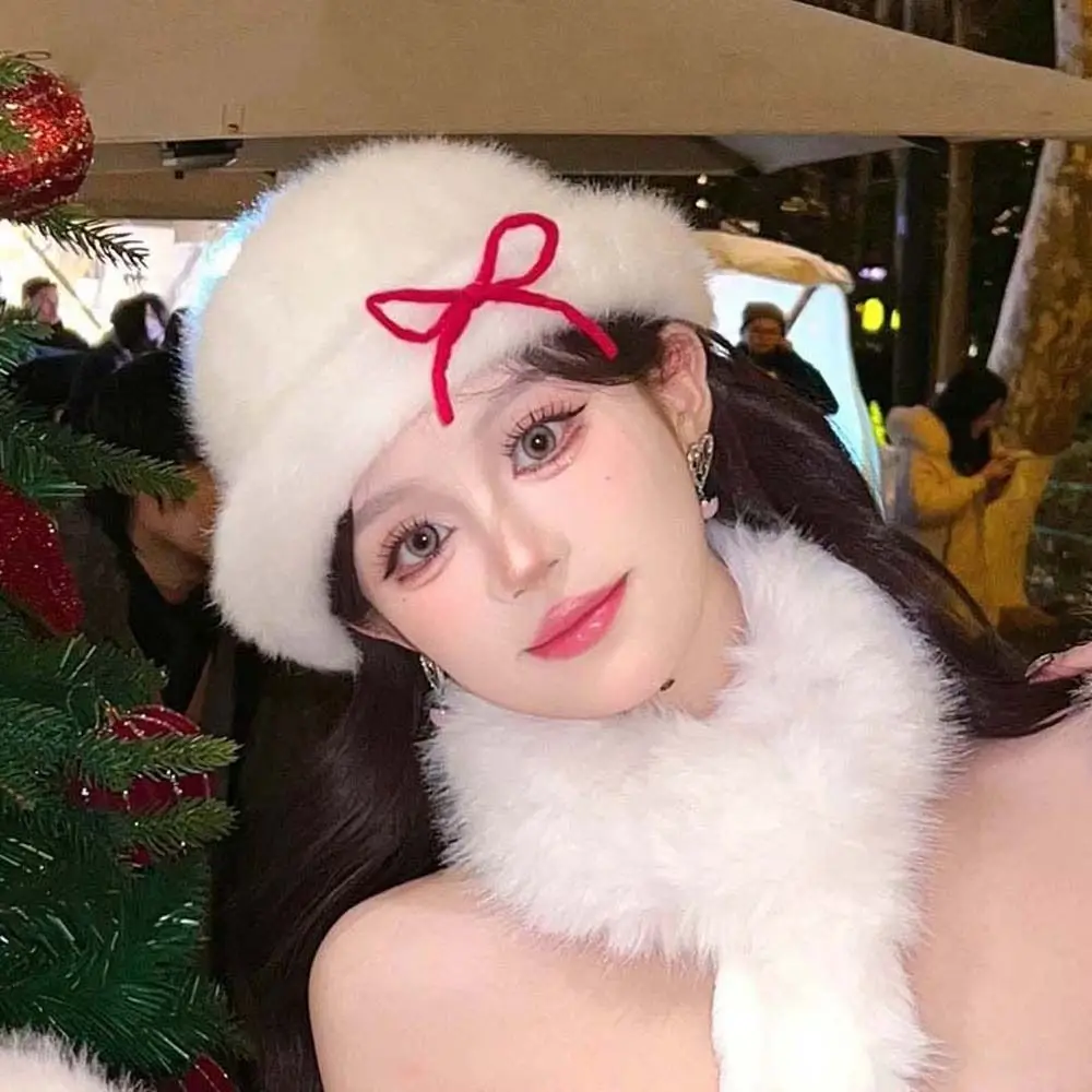 

Princess Hat Vintage Looking Black Bowler Hats Beret Versatile Woolen Bucket Cap Plush Bow White Dome Hat Festival