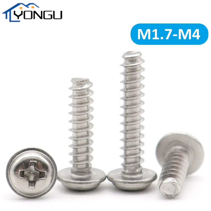 M1.7 ~ M4 304 Rvs Pwb Cross Pan Hoofd Met Wasmachine Platte Staart Zelftappende Schroeven Ronde Kop Phillips schroef