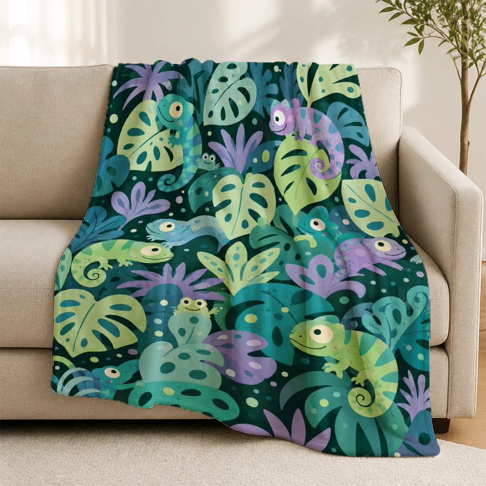 Vibrant Tropical Botanical Jungle Print Throw Blanket for Sofa Living Room Decor Boho Leaf Design Home Accent Cozy Seasonal Luxu