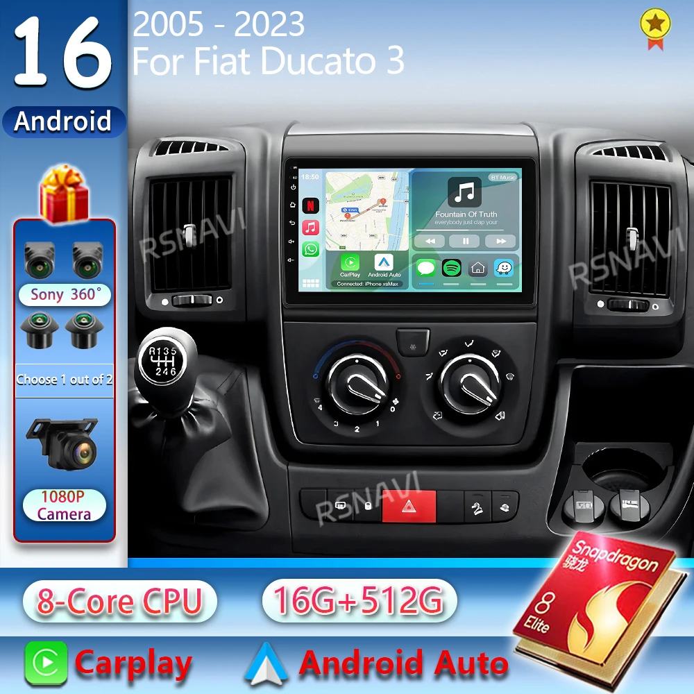 Android 16 Carplay Car Radio Multimedia For Fiat Ducato 3 For Peugeot Boxer 2 For Citroen Jumper 2 2006 - 2022 Stereo Qualcomm 