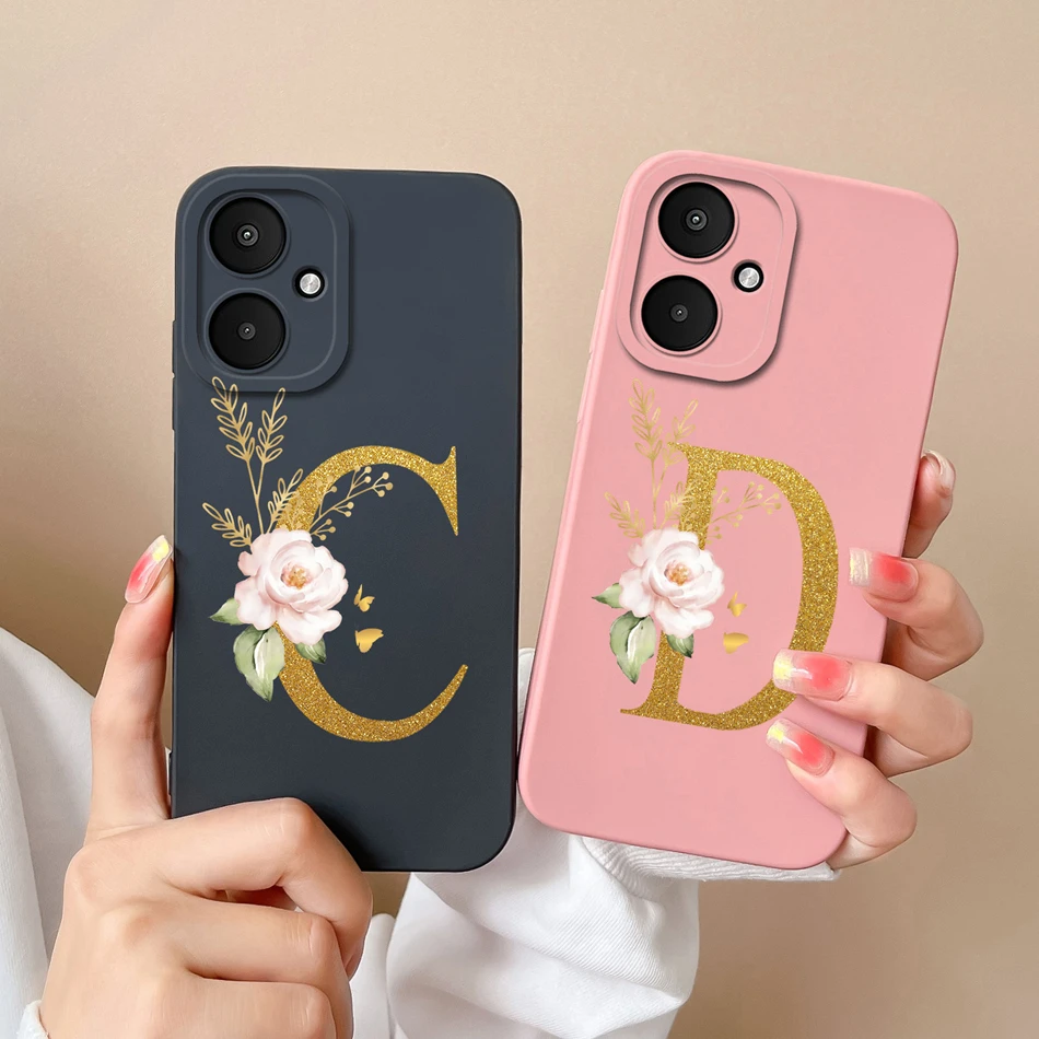 Phone Case For Xiaomi Redmi 13R 5G Elegant Rose 26 Letter Soft Liquid Silicone Lens Protective Back Cover For Redmi 13 R Bumper