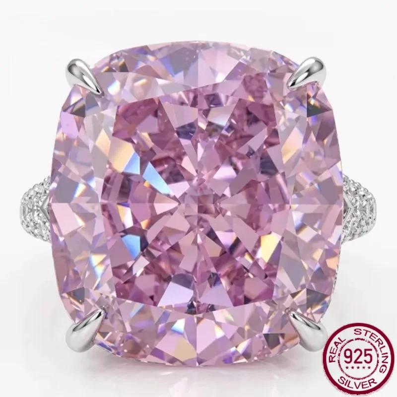 Yaranyan Vintage 925 Sterling Silver Cushion Cut 18 * 20 MM Lab Sapphire Gemstone Hyperbole Cocktail Party Ring Fine Jewelry