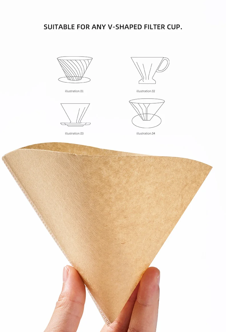 YRP 60 V Kaffeefilter, Papierzählung, Einweg-Koffelfilter, natürlicher kegelförmiger, ungebleichter Filter für V&60 Kaffeetropfer – Detail 3