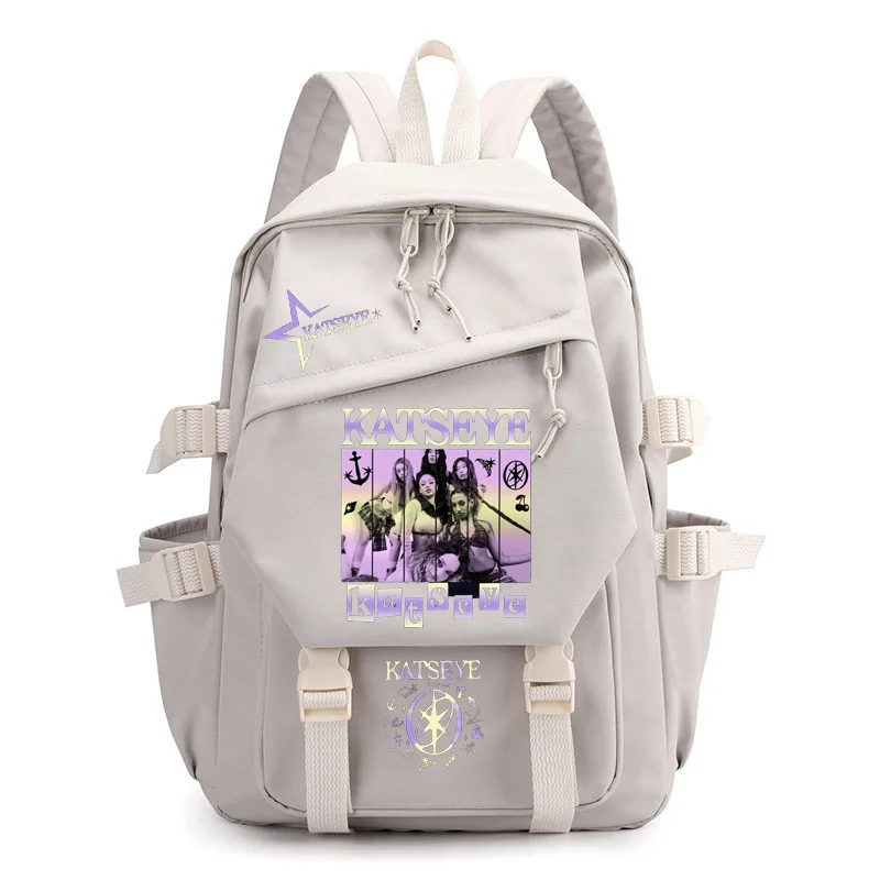 Korean Version Ins Katseye Music Printed Backpack for Primary and Secondary School Students Canvas Lightweight Student Backpack