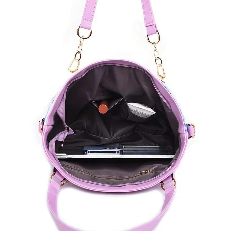 6 قطعة/المجموعة الفاخرة المرأة زهرة طباعة بو حقائب اليد مجموعة الرجعية حقيبة كتف كبيرة محفظة الأزياء حقائب كروسبودي كبيرة حمل المحفظة #6