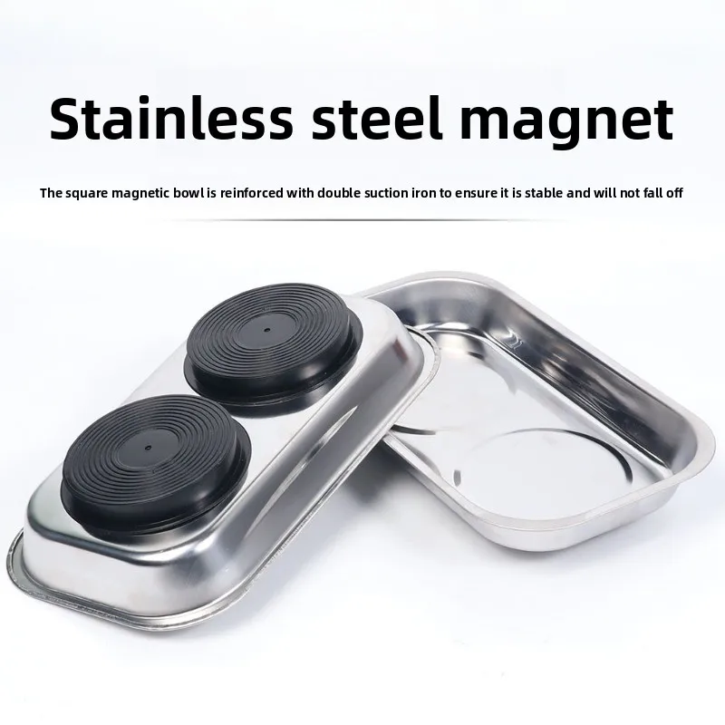 Stainless Steel Magnetic Parts Tray, Rectangular Magnetic Tool Tray with Rubber Coated Magnet, Heavy Duty Parts Organizer for