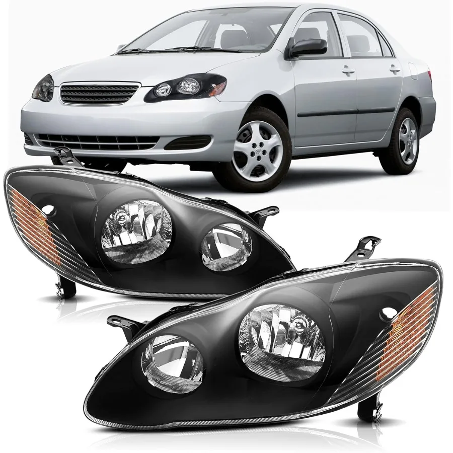 

Headlights Assembly Compatible with 20032008 Corolla Halogen Headlamp Pair Black Housing for Enhanced Night Driving Visibility
