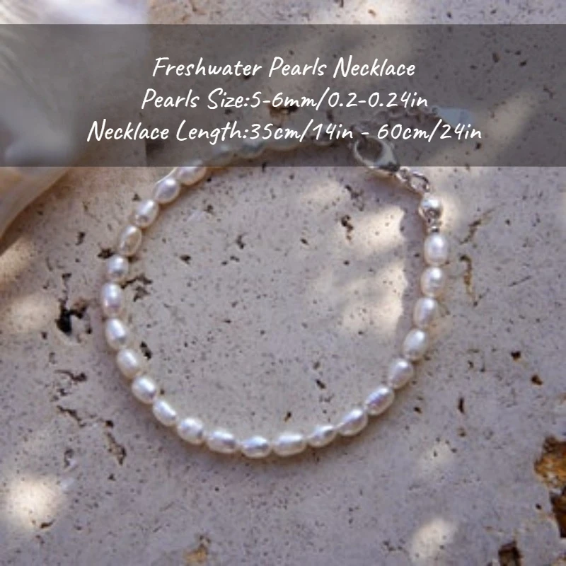 MYSOYA قلادة لؤلؤ المياه العذبة على شكل أرز أبيض 5-6 ملم مع صندوق هدايا، لها/له، عيد ميلاد/زفاف/ذكرى سنوية/هدية عيد الميلاد
