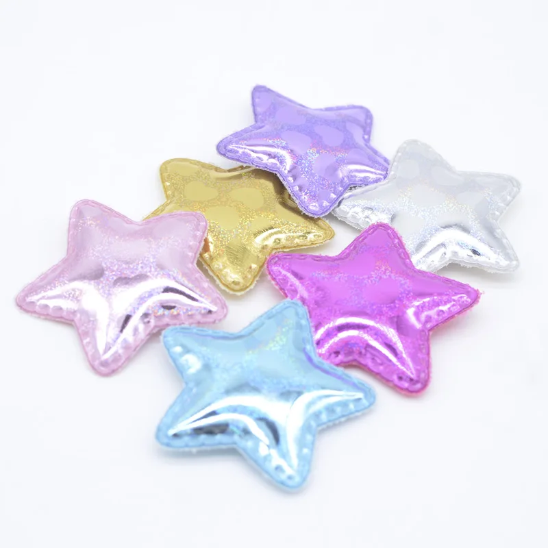 12Pcs/lot 48mm Padded PU Glitter Star for DIY Hair Clips Bow Headband Decor Applique Baby Clothes Hat Bag Ornament Patches