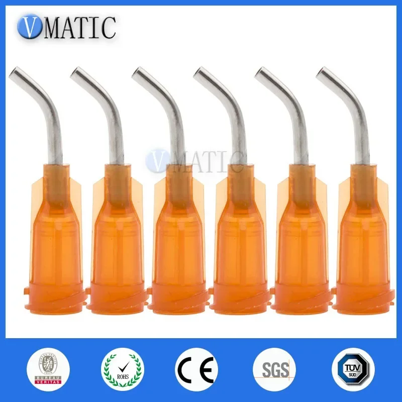 Free Shipping 15G Amber 0.5'' Tube 45 Degree Bend Bent Dispensing Needle Tips 1/2 Inch Stainless Steel Dispenser Needle