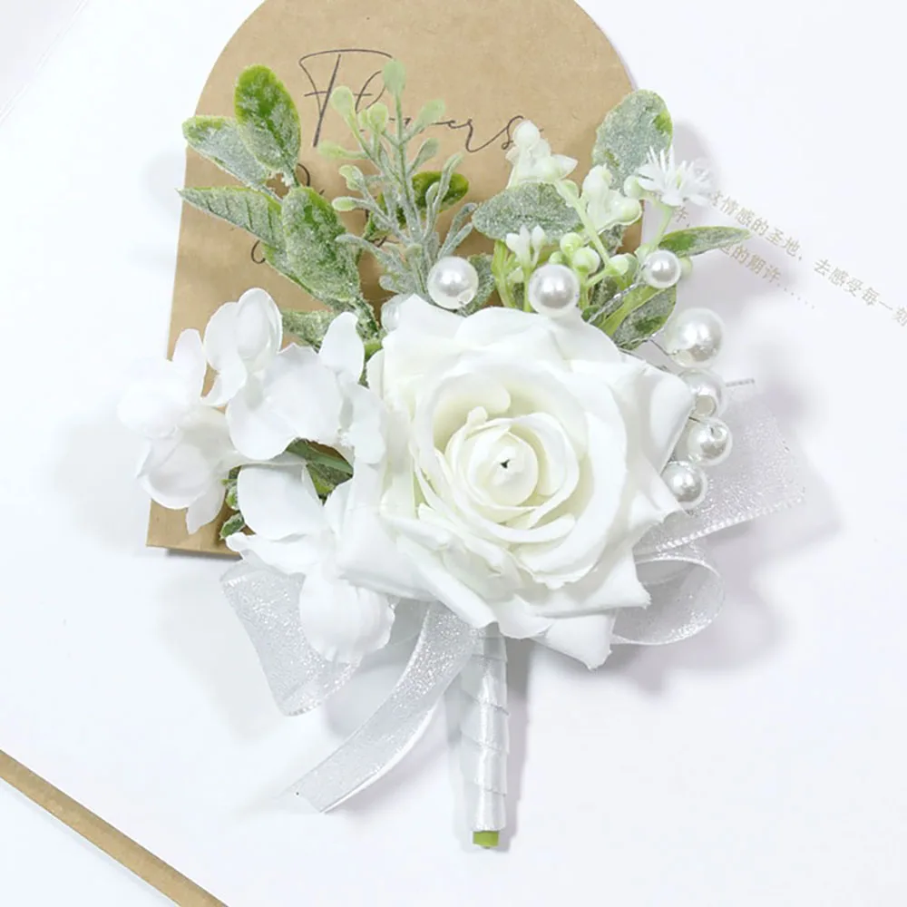 Klasyczna róża jedwabna ślubna Boutonniere perły szpilki broszka w stylu vintage Party dla nowożeńców pan młody druhna stanik nadgarstek accessori da sposa