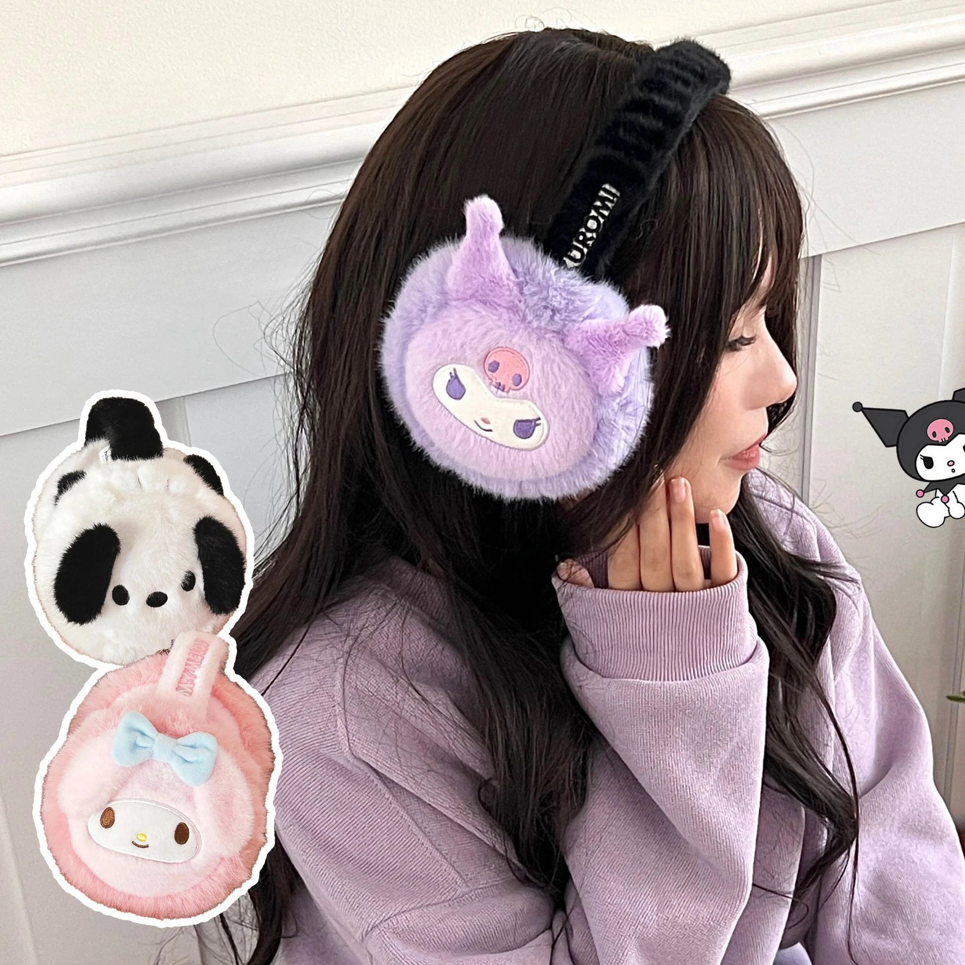 Miniso Sanrio 정품 공인 귀마개 귀여운 만화 소녀 하트 가을, 겨울 다목적 편안한 부드러운 열