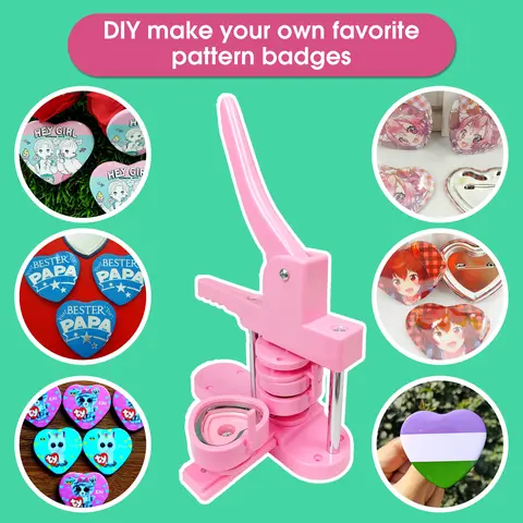 Heart-Shaped Button Maker Machine, DIY Pin Button Maker Press Machine Kit (Pink) Great gift