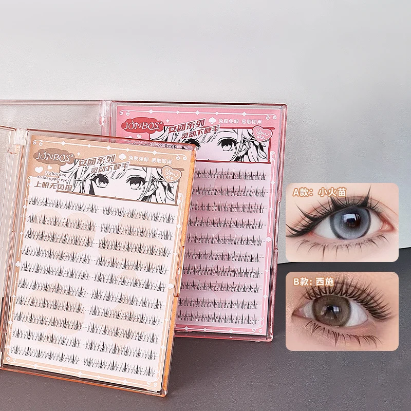 Sztuczne rzęsy damskie, bezklejowe, samoprzylepne, 10 rzędów, pojedyncze kępki, małe płomienie, naturalne rzęsy.