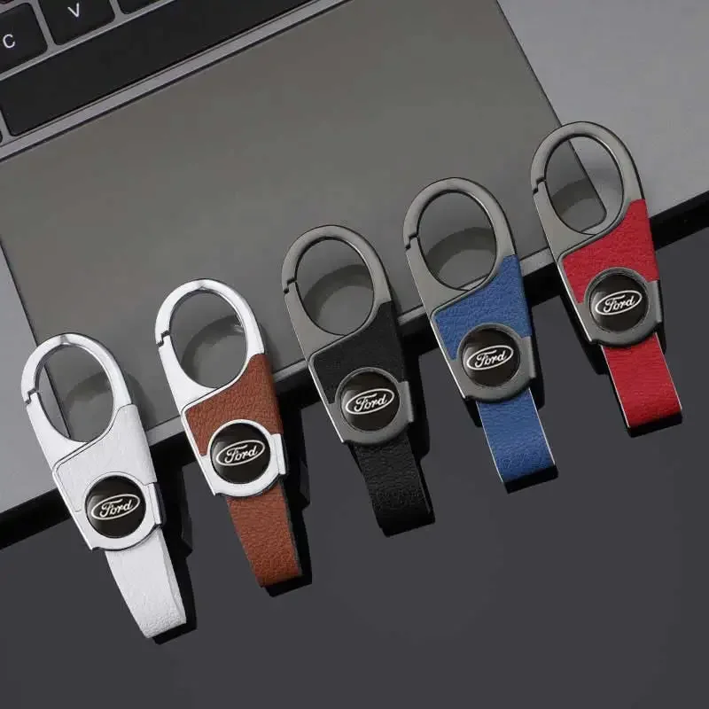Car Keychain Alloy Leather Key Ring for Ford Badge F-150 Mustang Focus Fiesta Durable Car Key Accessory Gift for Ford Owners