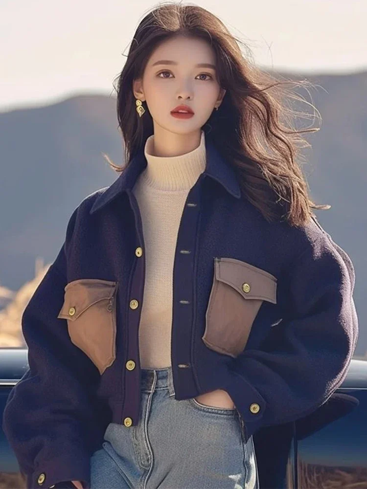 سترة نسائية أرجوانية معطف هاراجوكو على الطراز الأمريكي عتيق بأكمام طويلة سترات قصيرة كبيرة الحجم ملابس خارجية Y2k 2000s ملابس 2024