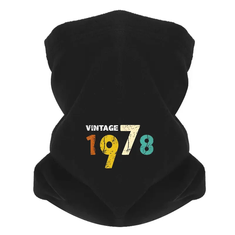 Vintage design years number black background Men Outdoor Scarf Mask Neck Gaiter Hat Women cap Headgear Windproof Keep Warm Winte