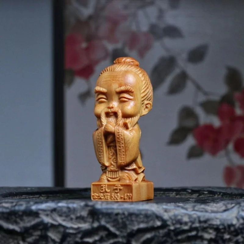 

Arborvitae Wood Carving Confucius Ornaments Confucian Sage Confucius Implied Diligence and Studious Gold Ranking Title Wooden Cr