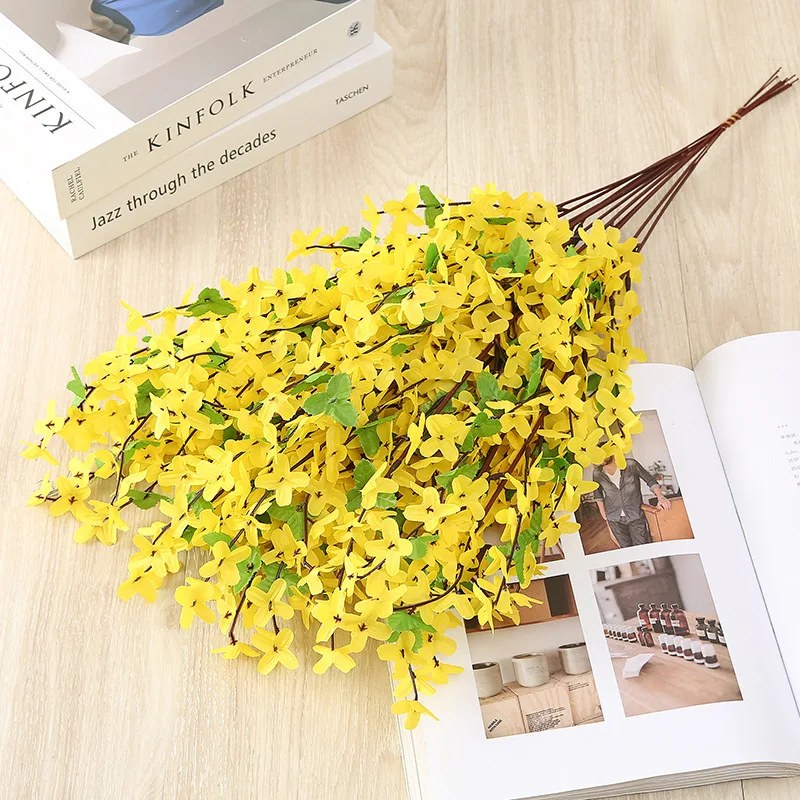 65cm 11 Forks Simulation Yellow Winter Jasmine Window Home Living Room Idyllic Floor Flower Decor Artificial Silk Fake Flowers