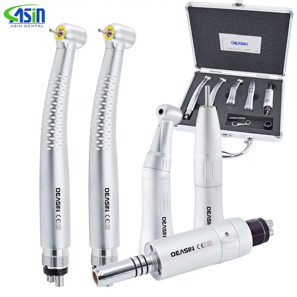 Dental High & Low Speed Handpiece Kit 2/4 Holes Push Button 5 LED lamp light High Speed and inner water channel low speed W*H