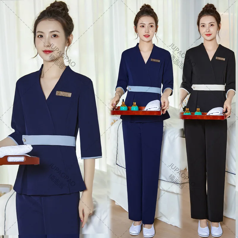 Beauty Salon Work Clothes, Fitness Salon Massage Parlor, Medical Beauty Front Desk, Spring And Autumn Mid Sleeved Two-piece Set