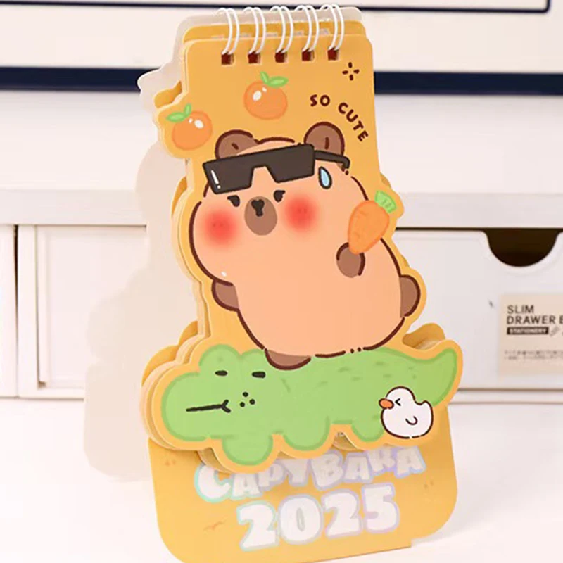 2025 Capybara Calendar Cute Cartoon Desk Calendar Kawaii Daily Planner Schedule To Do List Time Manegement Office Stationery