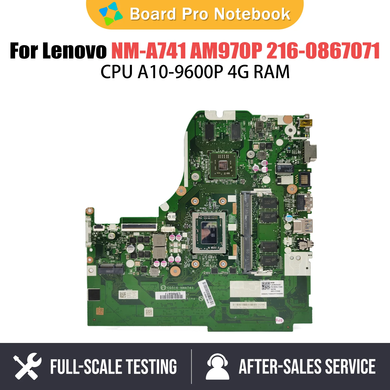 

NM-A741 Notebook Mainboard For Lenovo 310-15ABR AM960P AM970P 216-0867071 Laptop Motherboard With A10-9600P 4G-RAM